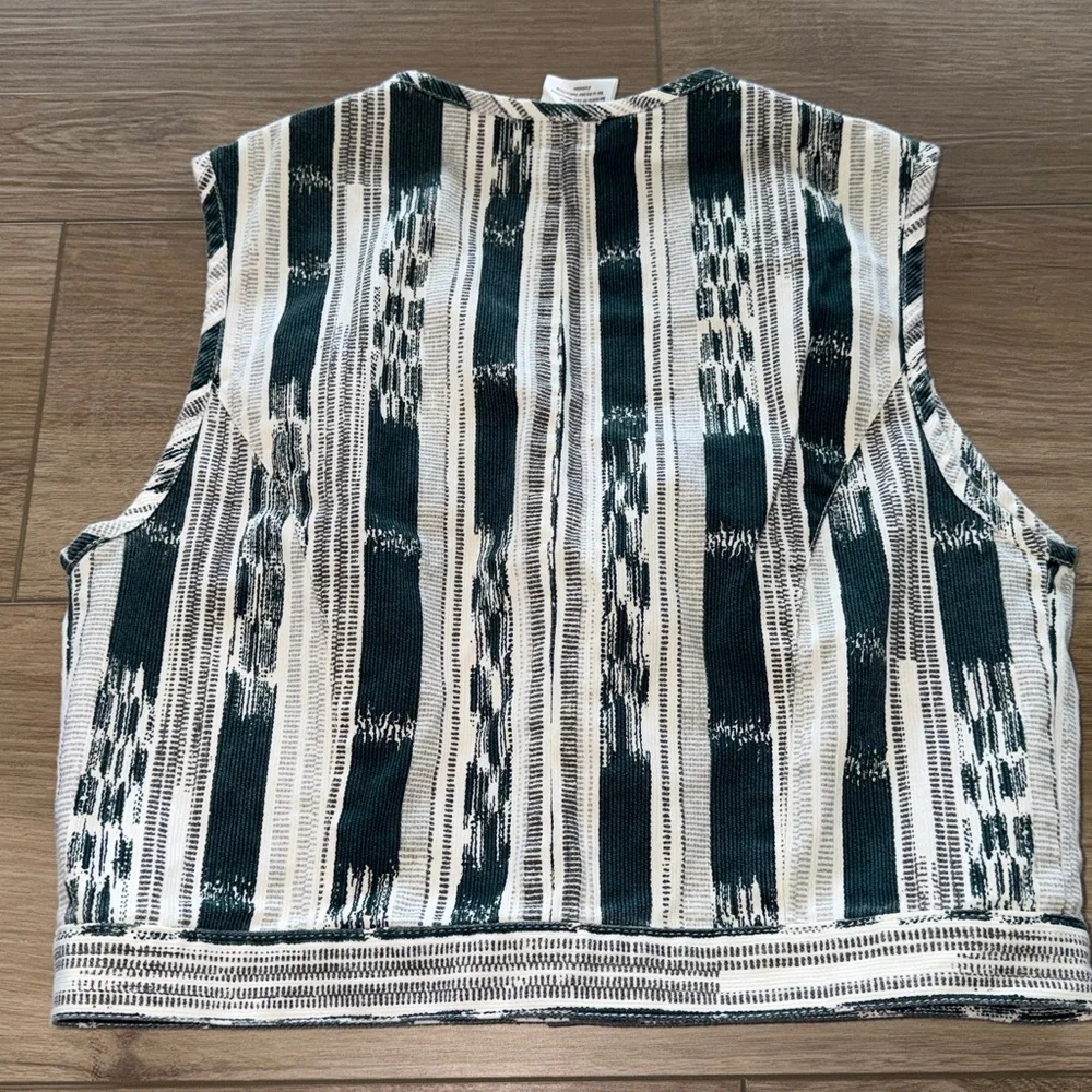 VTG Esprit Green and White Striped V-Neck Crop Button Top 90s festival medium - Picture 6 of 6